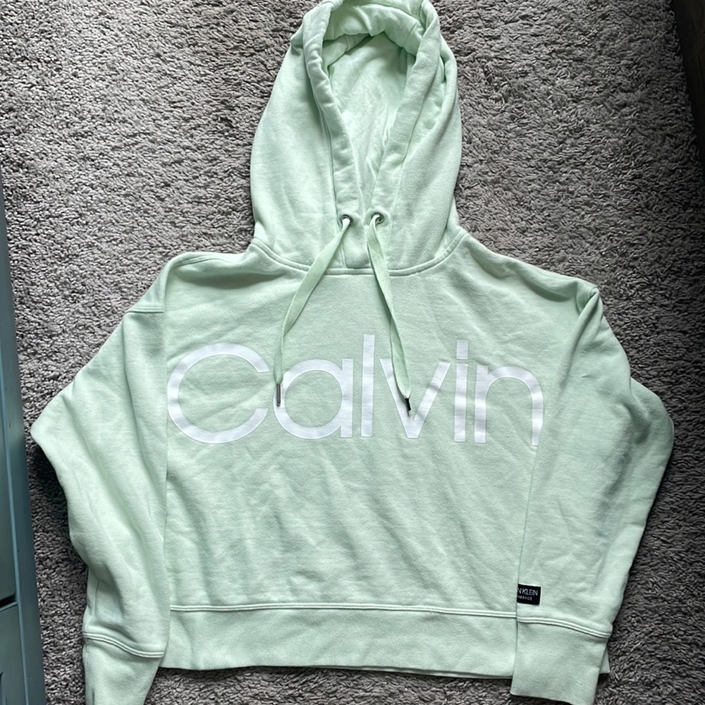 Cropped light green Calvin Klein sweatshirt-size small